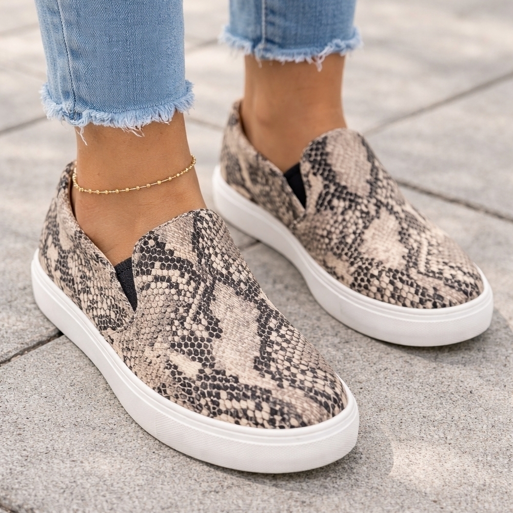 Steve Madden Gills Snake Skin Print Slip-On Sneakers Size: 7.5